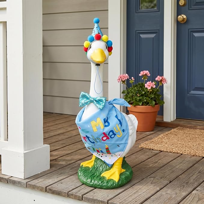 Porch Goose Statues with Outfits - 20" Large Durable Resin Goose Statue Decor with Birthday Outfit Set, Funny Big Duck Sculpture, for Garden Lawn Yard Entryway Accent Decoration