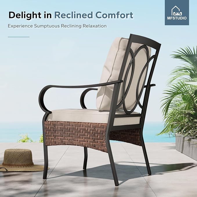 MFSTUDIO Round Patio Table and Chairs, 5 Piece Patio Dining Set, Outdoor Table and Chairs for 4, Square Metal Dining Table with Leg Chairs, Outdoor Dining Furniture Set for 4, 1.57-1.9’’ Umbrella Hole