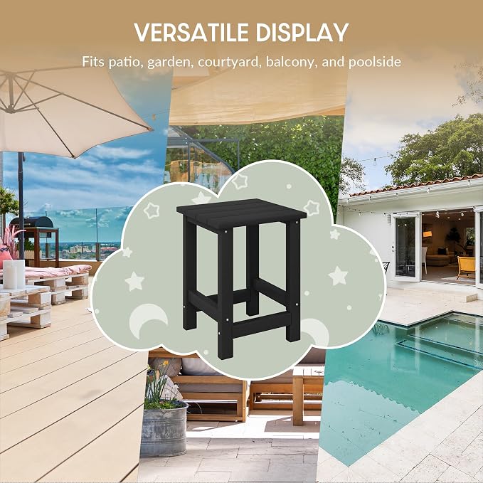 WestinTrends Malibu Kids Outdoor Patio Furniture HDPE Adirondack Square Side Table, Black