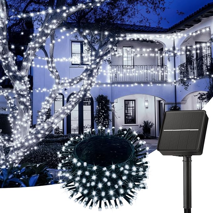 Brightown Solar Outdoor String Lights - 46 FT 120 LED Solar String Lights for Outside with 8 Lighting Modes, IP65 Waterproof Solar Outdoor Lights, Suitable for Tree Party Decor, Pure White