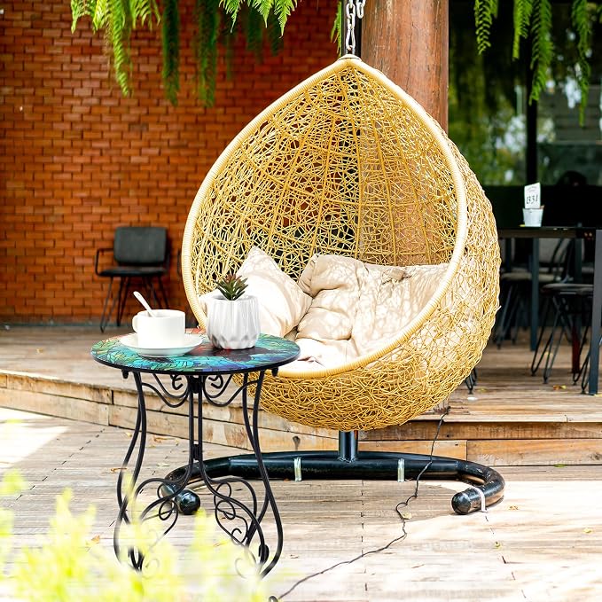 Geelin 14 Inch Small Outdoor Patio Side Table Turtles Round Mosaic Side Table Accent Indoor End Plant Metal Coffee Tea Furniture for Yard Porch Garden Living Room Bedroom(Turtles)