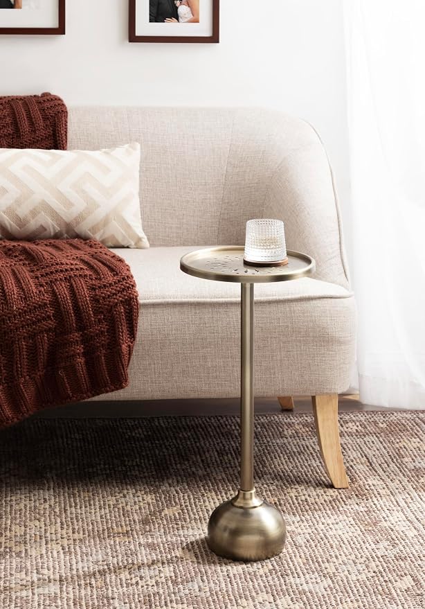 Kate and Laurel Miki Modern Pedestal Drink Table; 10 x 10 x 23; Antique Brass; Decorative Accent Patio Table for Use as Plant Stand Indoors or Outdoors or as a Living Room Martini Table