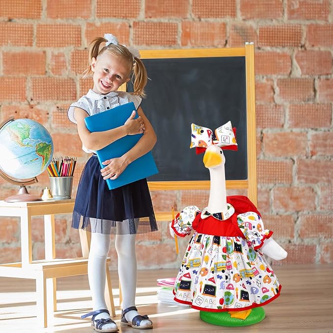 JcHrmers Back to School Porch Goose Outfits Includes Bow Headband Red Schoolbag Doll Collar Dress and Pencil for 23'' Cement Goose Statue for Garden Patio Lawn Yard Outdoor Decoration
