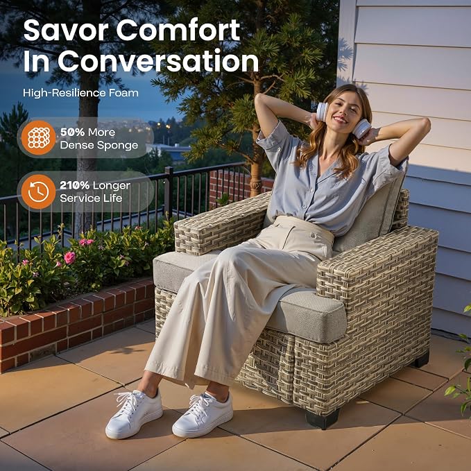 ovios 6 Piece Patio Sectional Furniture, Rattan Wicker Coversation Couch Set, Outdoor Sofa Set for Outside Porch Balcony Backyard Pool,Dark Grey