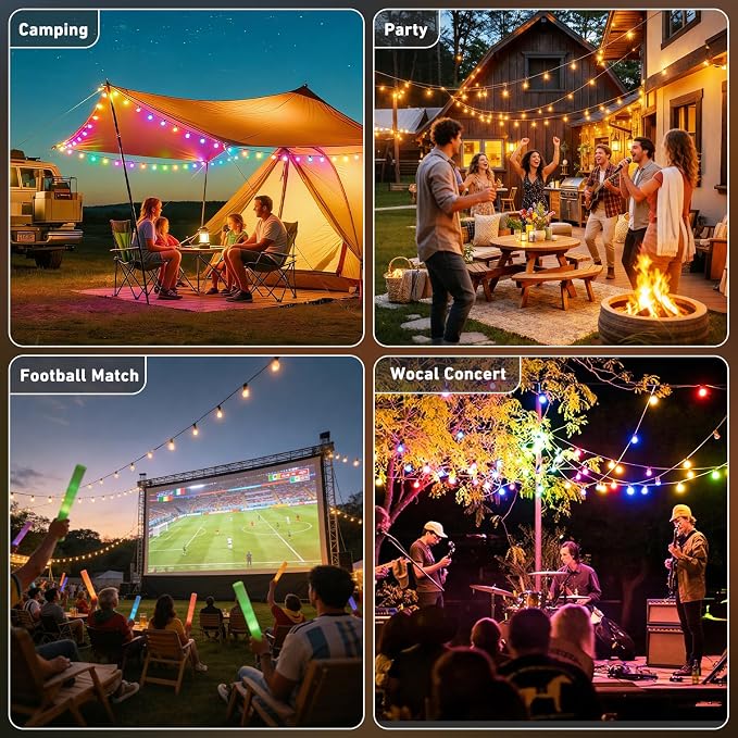 LETIANPAI 400FT RGB+IC Outdoor String Lights, IP67 Waterproof LED Color Changing Clear Bulb String Lights with App & Remote Control, Shatterproof Hanging Patio Lights for Backyard Garden Party