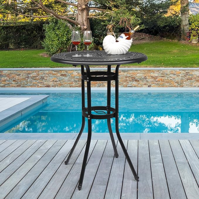 Vasitelan 32" Cast Aluminum Patio Bar Table, 41" Height High Top Outdoor Table, Pub Height Bistro Round Table for Paito Lawn Garden