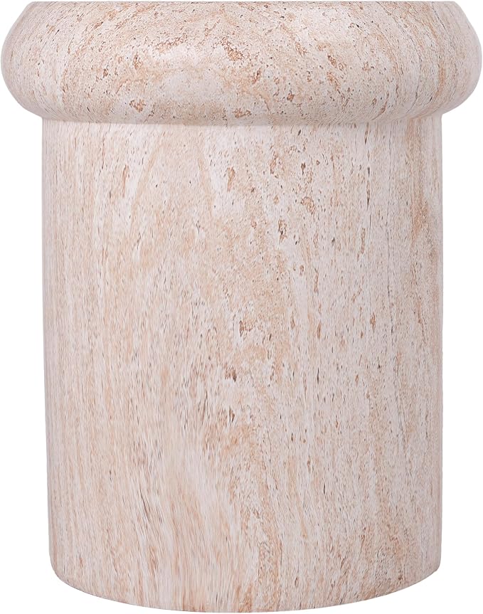 Christopher Knight Home 18.11 Inch Sculptural MGO Side Table Modern Round End Table Faux Travertine Indoor Outdoor Pedestal Accent Table