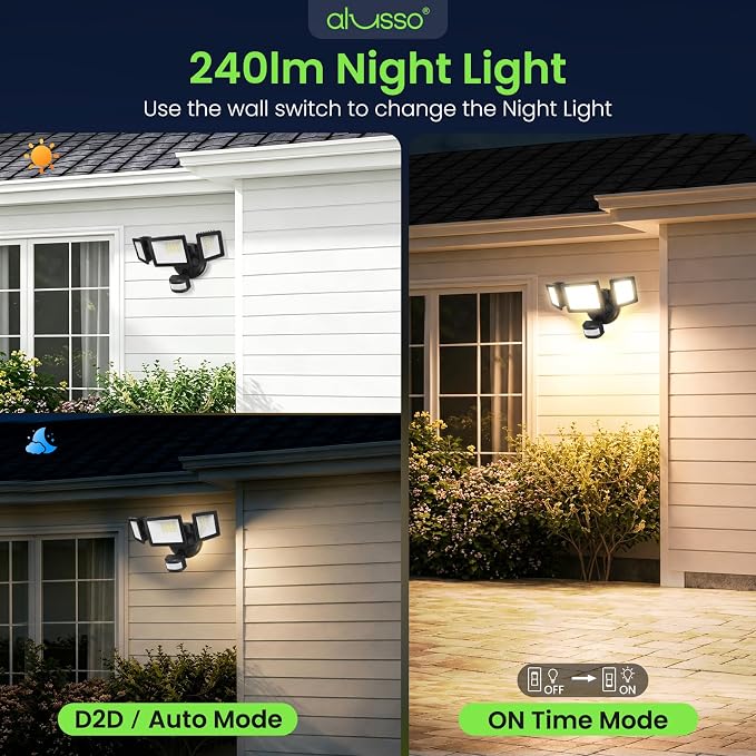 ALUSSO Motion Sensor Outdoor Lights , 40W 4500LM Flood Lights Outdoor 120V | Night Light 2400K/3000K/4000K/6500K 3 Modes (Dusk to Dawn/Auto/On Time), Waterproof Hardwired Security Light ETL Listed, 1PC
