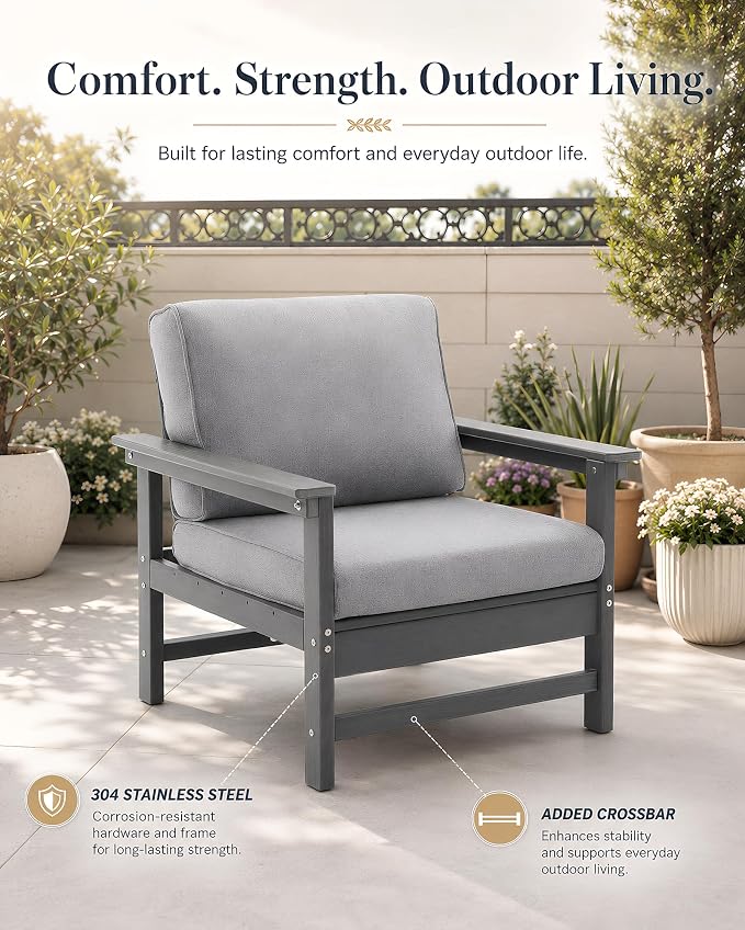HDPE Outdoor Patio Furniture Set with Cushions, 8 Piece Patio Conversation Set Sofa Set,All Weather Outdoor Couch Set with Coffee Table for Lawn, Garden, Deck
