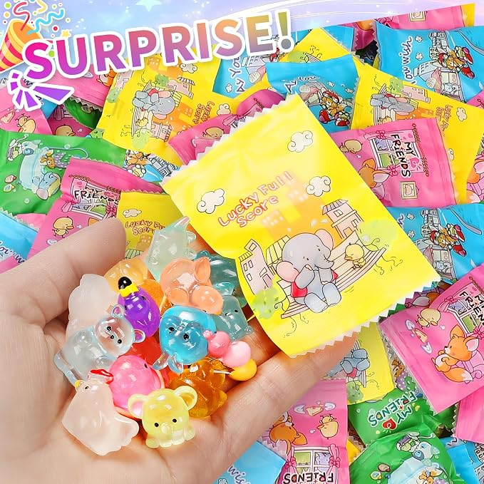 EKisemio 120Pcs Mini Resin Animals Blind Bags, Glow Mystery Figures Bags | Luminous Animals Figures Variety Pack , Glow in The Dark Designs, for Kids’ Collecting, Hide Games, Classroom Rewards