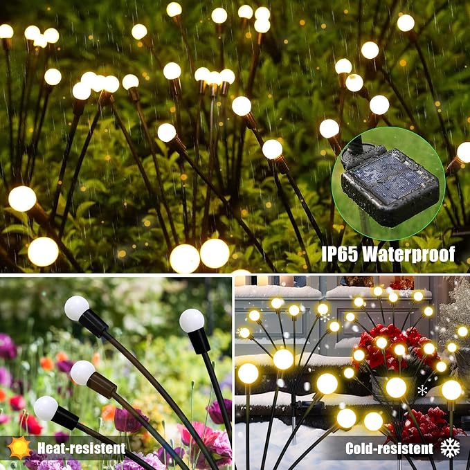 NBQQ Solar Lights Outdoor 10 Pack of 60 LEDs Swaying Firefly Garden Decor | Waterproof Solar Garden Lights for Yard Pathway Patio, Swaying Lawn Decor as Gardening Gifts for Women,Christmas Decor