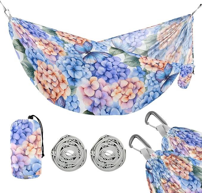 Camping Hammock Outdoor Hammocks for Outside Watercolor_ Different Hudrangea Flower Beach Trees Portable Lightweight with Pockets Tree Straps Indoor Small