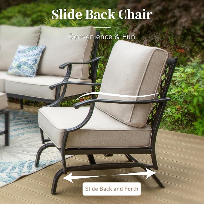 SUNSHINE VALLEY Patio Furniture Set, Modern Metal Outdoor Patio Furniture, 3 Seater Sofa, 2 Rocking Chairs, 2 Ottomans, Coffee Table and 5.75" Extra Thick Cushion, Patio Conversation Set for Backyard