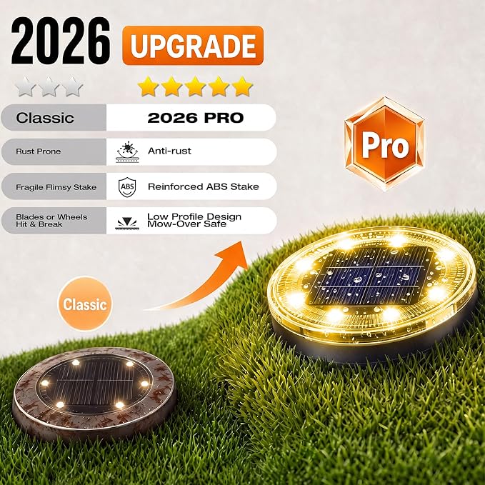 Mini Solar Ground Lights, 4 Pack Solar Lights Outdoor Waterproof, Upgraded LED Flat Landscape Lighting for Outside Pathway Garden Patio Yard Driveway, Warm White