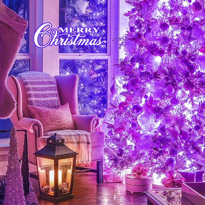 JMEXSUSS Connectable 91.5ft 250 LED Purple Halloween String Lights Indoor | 8 Modes Purple Christmas Lights Outdoor Waterproof, Plug-in Clear Wire Purple String Light for Xmas Bedroom Party Tree