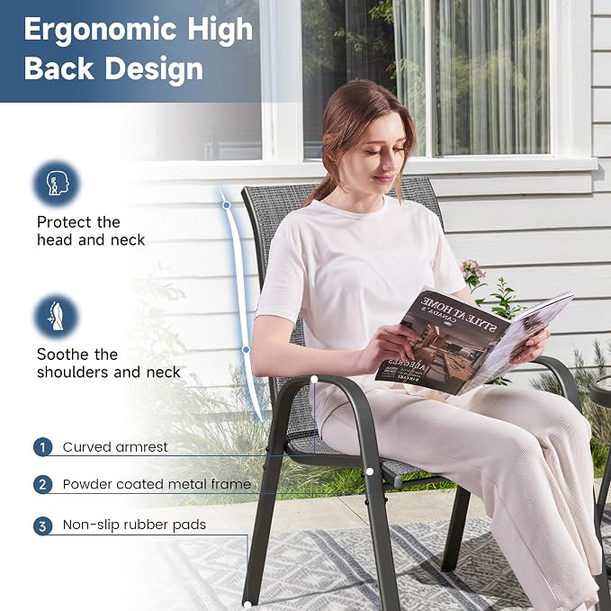 Amopatio 7 Pieces Patio Dining Set for 6, Outdoor Table and Chairs, 6 All Weather Stackable Patio Chairs, 59" Patio Spliced Rectangular Table with Umbrella Hole, for Deck, Backyard, Garden,Gray