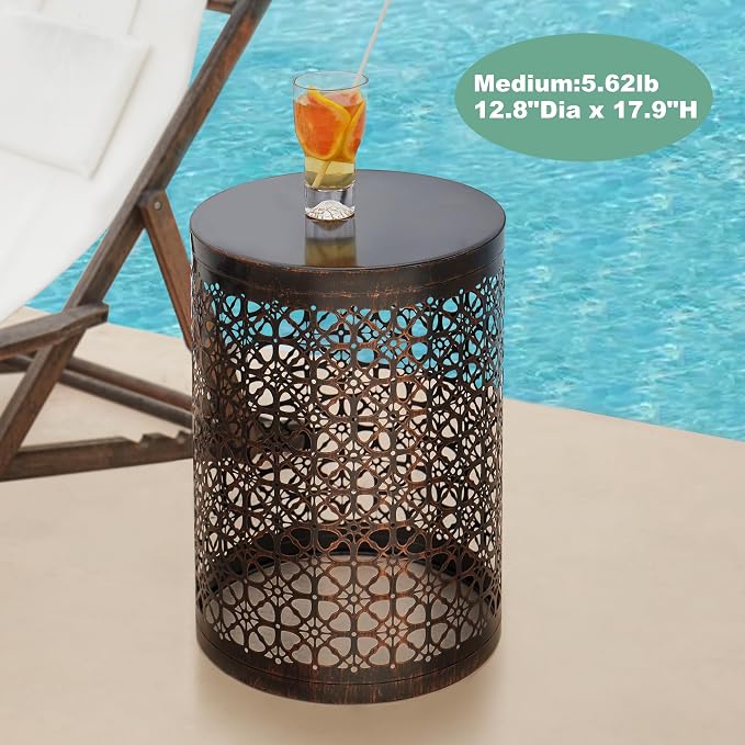 Y&M Set of 3 Meatal Round Side Tables, Multifunctional Coffee Table End Table for Indoor, Outdoor Garden Stool-Black with Bronze