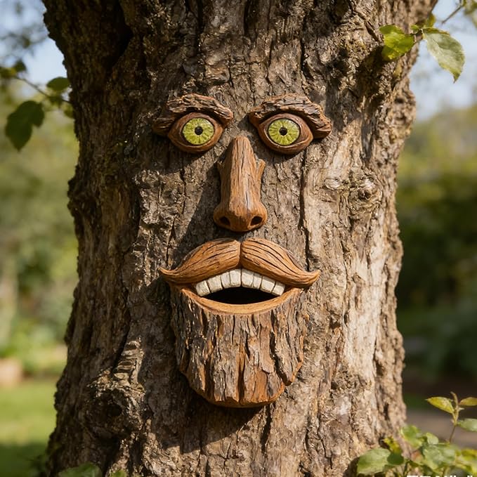Tree Faces Decor Outdoor, Large Whimsical Old Man Tree Hugger Statues, Resin Tree Art for Garden Yard Patio, Funny Tree Peeker Sculptures for Halloween Easter (C)