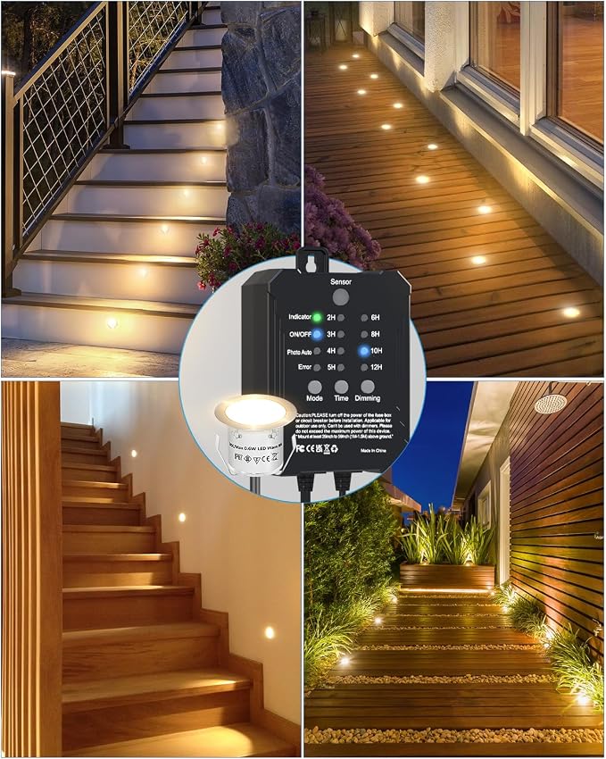 HIBOITEC Low Voltage Deck Lights Kit with Transformer Dimmable Timer and Photocell Sensor Outdoor Recessed LED Deck Lighting IP67 Waterproof 2700K for Stair Step Outdoor Garden Yard 22 Packs