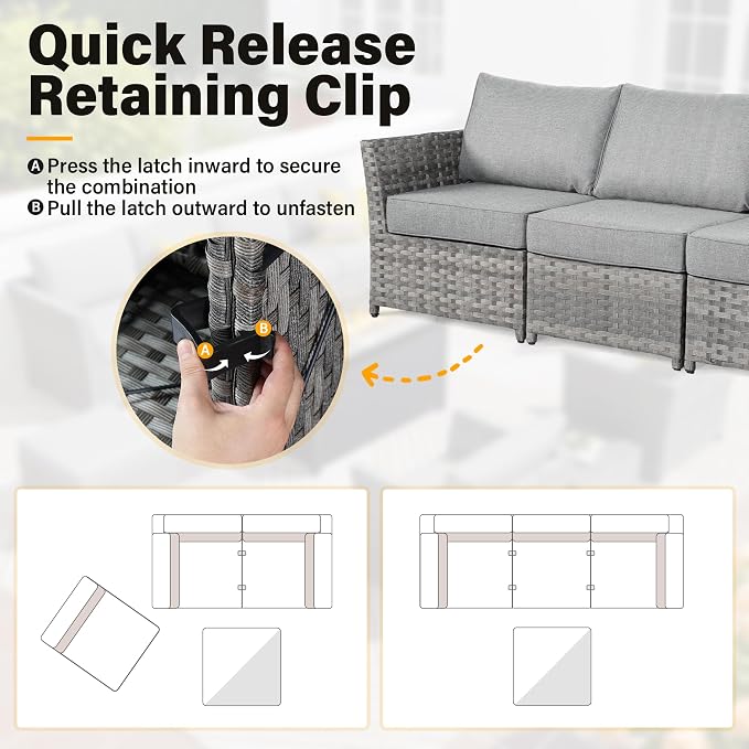 CAODOC Fully Assembled & Spacious 9-Pc Outdoor Sofa Set, Patio Rattan Conversation Group with Rocking Chair and Tea Table