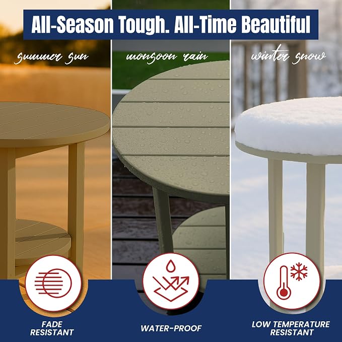 Phat Tommy Round Bar Height Patio Table - Outdoor Bar Table - Balcony Height Patio Furniture for Your Deck - Poly Outdoor Furniture, Weatherwood