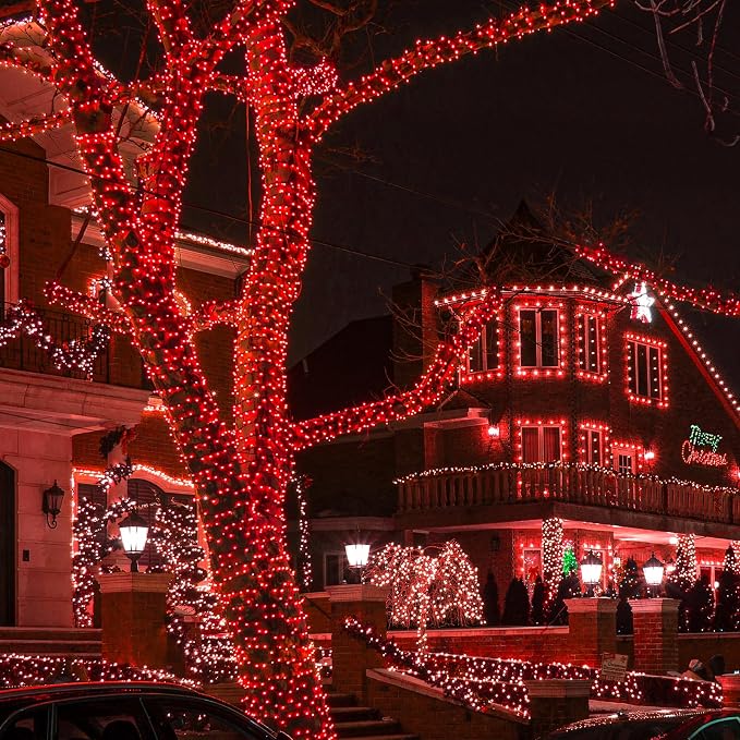 Red Christmas Lights Outdoor, 66FT 200 LED Christmas Tree Lights Indoor | Waterproof 8 Modes Connectable String Lights for Outside Indoor Bedroom Patio Yard Wedding Party Holiday Decorations