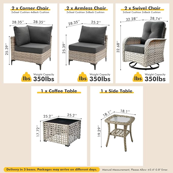 Patio Sectional Outdoor Furniture Set with Swivel Rocking Chairs and Glowing Table,8 Pieces Wicker Conversation Sets Modular Couch Out Door Sofa Outside Furniture for Garden Deck Yard Porch,Black