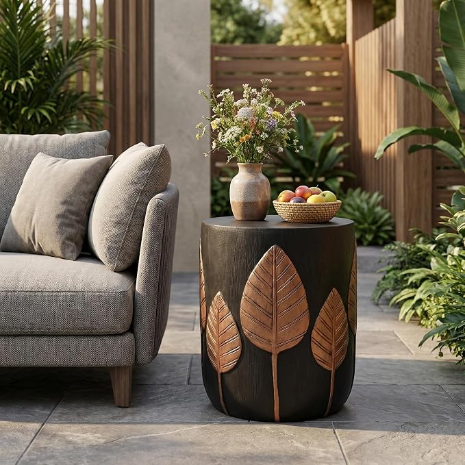 Small MGO Round Coffee Table, Retro Concrete Round Side End Table, Coffee Table for Living Room Garden Stool Decorative Furniture for Apartment Home Patio Outdoor Copper