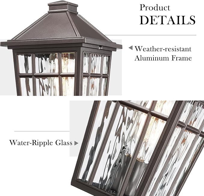Darkaway Outdoor Post Lights Lamp Post Light Fixture, Waterproof Aluminum Housing with Water Ripple Glass, Fence Post Deck Lighting for Garden Patio Pathway