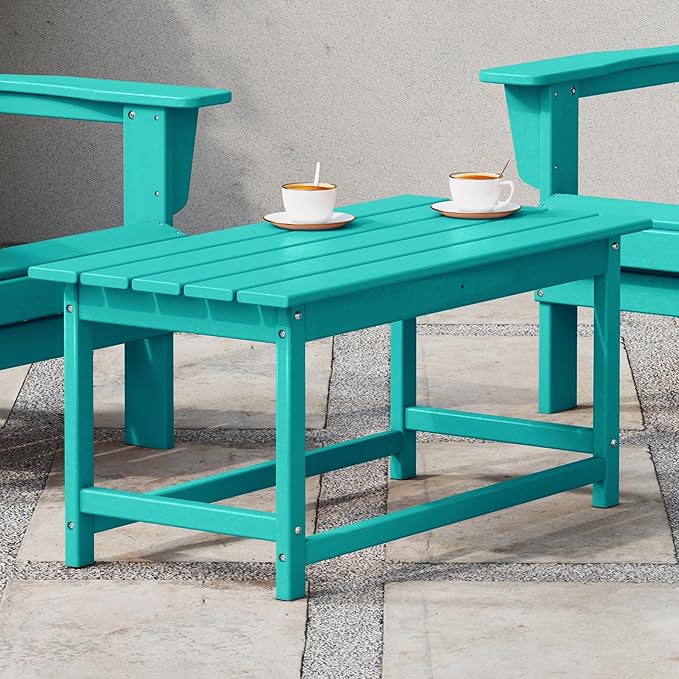 WestinTrends Malibu Outdoor Coffee Table, 35" x 17.5" All Weather Poly Lumber Patio Adirondack Coffee Table for Garden Lawn Porch Balcony, Turquoise
