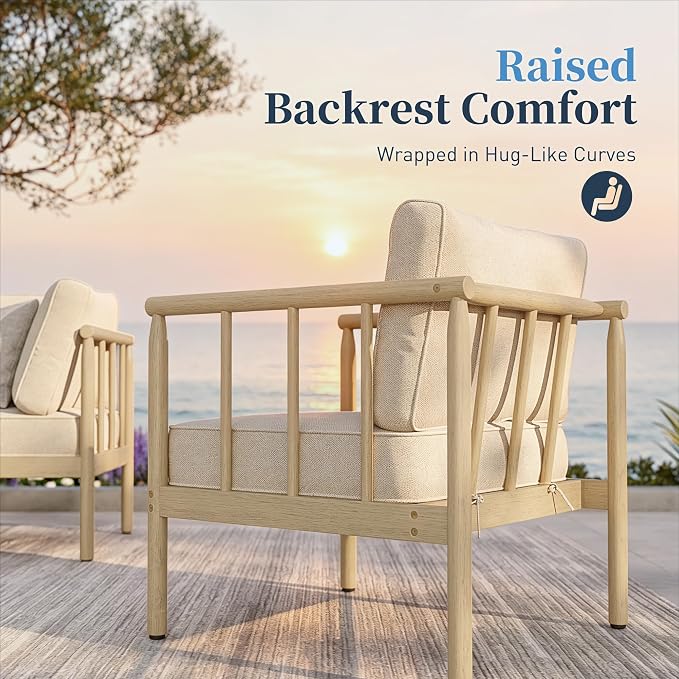 SUNSHINE VALLEY Patio Furniture,Acacia Wood Outdoor Sectional Sofa with 5.5" Ultra-Thick Cushions,L/U Shaped Modular Patio Conversation Set,Lawn Garden Backyard Couch Set with Nesting Tables,Beige