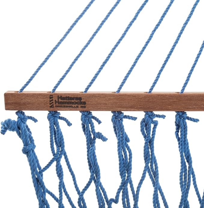Hatteras Hammocks DC-15CB Executive Coastal Blue Duracord Rope Hammock with Free Extension Chains & Tree Hooks, Handcrafted in The USA, Accommodates 2 People, 450 LB Weight Capacity, 13 ft. x 65 in.