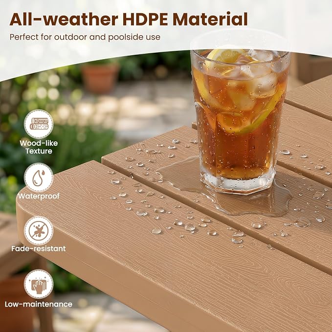 Tangkula Outdoor Adirondack Side Table, 18" Heavy Duty HDPE Patio End Table with Slatted Surface, 0-Screw Assembly, Easy Maintenance, Small Outdoor Side Table for Porch, Pool, Garden, Deck (2, Brown)
