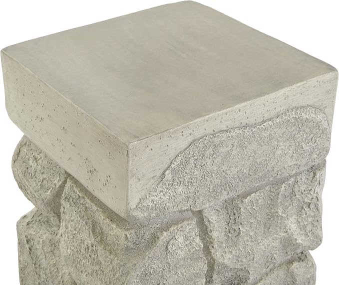Square Outdoor Concrete Side Table,Patio End Table, Faux Stacked Stone Accent Table with Wave for Indoor Outdoor, Garden Stool Coffee Table for Patio, Garden, Backyard - 14.57" Grey MgO
