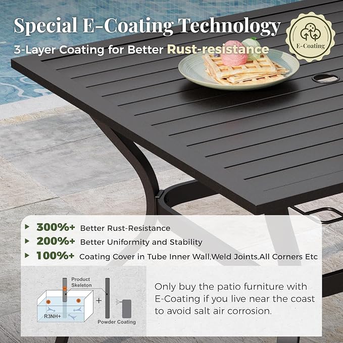 MIXPATIO 5 Pieces Patio Table and Chairs Set, 4 Person Outdoor Dining Furniture Set, 4 Brown Textilene Chairs and 37" Square Metal Table with Umbrella Hole, for Deck Backyard Lawn