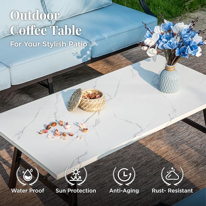 MIXPATIO Patio Furniture Set 6 pcs, Outdoor Patio Furniture, 3-Seat Sofa, 2 Single Chairs, 2 Ottomans, Coffee Table and 5.75" Extra Thick Cushion, Patio Conversation Set for Garden Backyard Deck,Blue