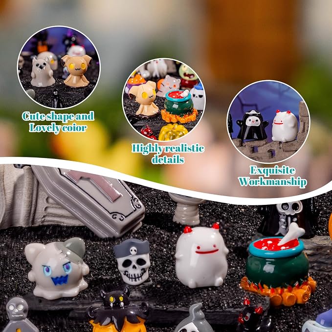 44P Mini Halloween Figurines Tiny Figures Resin Miniature Little Small Figurines Bulk for Micro Fairy Garden Landscape Accessories Hide Crafts Decor