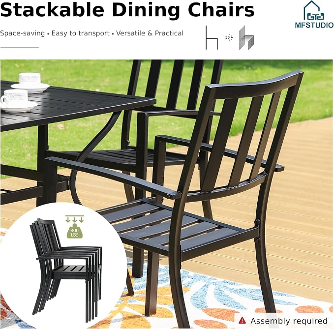 MFSTUDIO Outdoor Dining Set for 6, Patio Table and Chairs Set with Umbrella Hole, 7 Piece Metal Patio Dining Set for Deck Backyard Poolside Garden