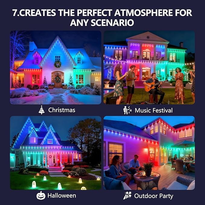 Permanent Outdoor Lights,Smart Eave Light RGB Color-Changing LED House Lighting with App & Remote, Christmas Light Effects, IP67 Weatherproof Outdoor Lights for Holidays & Christmas Decorations, 300FT