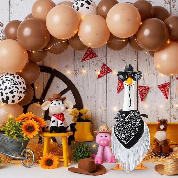 Disco Cowgirl Porch Goose Outfit 23" Cement Goose Statue Fringe Bandana Sunglasses for Summer Lawn Desk Patio Yard(Black)
