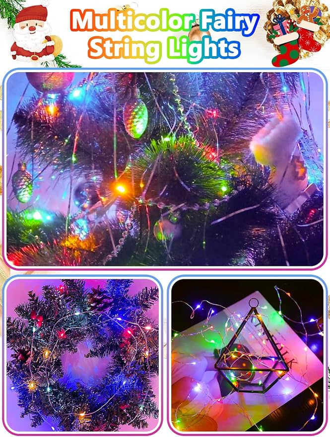 4 Pack Fairy Lights Battery Operated with Remote 33FT 100 LED Multicolor | Remote Control, 8 Modes, Timer, Adjustable brightness, Waterproof Lights for Indoor Outdoor Classroom Christmas Decor