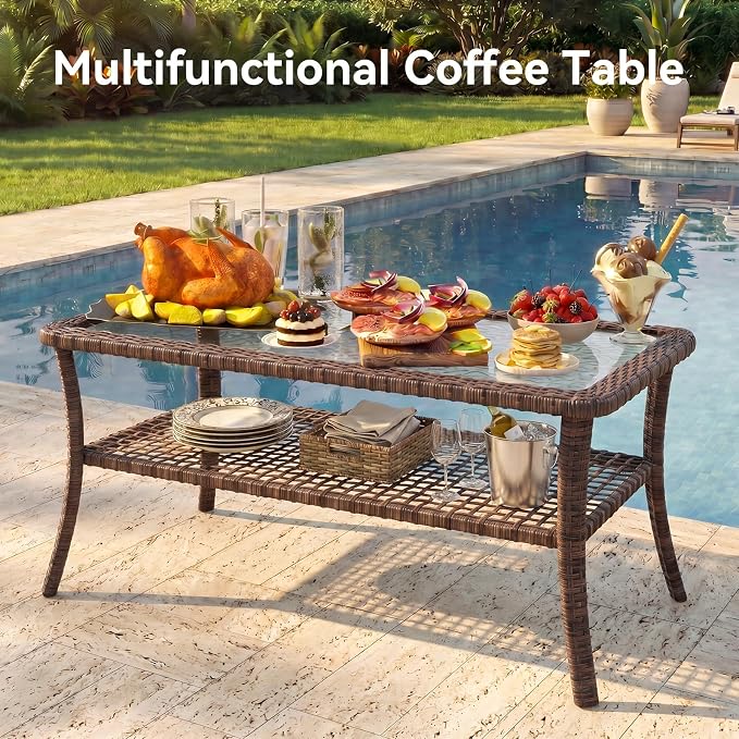 Aoxun 9-Piece Patio Furniture Set with Thick Cushions, Wicker Outdoor Sectional Sofa with High Back Swivel Rocker Chairs, Outdoor Patio Furniture Set with Coffee Table & Ottoman, Blue