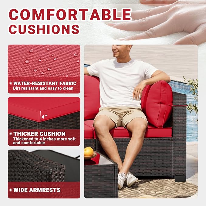 LAFWLL 7 Pieces Outdoor Patio Furniture Sets,Rattan Conversation Sectional Set,Manual Weaving Wicker Patio Sofa with Tea Table
