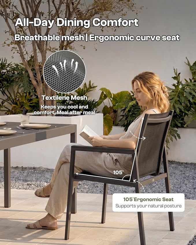 Outdoor Dining Set for 8, Aluminum Patio Table and Chairs Set, 10-Piece All Weather Patio Dining Furniture Set with Umbrella Hole for Backyard, Deck, Poolside (Charcoal)