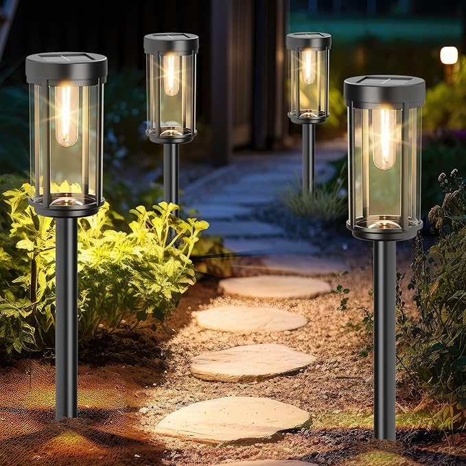 12 Pack Solar Lights Outdoor Waterproof for Garden Walkway Pathway Lawn Yard Decorative Modern Landscape Lighting. (Warm White Light, 12)