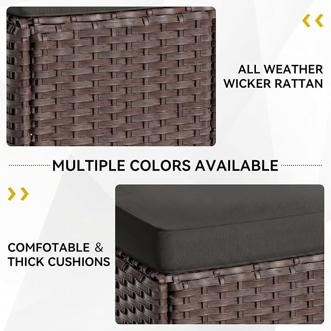 Patio Furniture Set, 7 Pieces Outdoor Dining Sets, All Weather Rattan Conversation Set, Outdoor Dining Sectional Sofa with Large Dining Table, Ottoman (Brown-Dark Grey, A-7 Pieces)