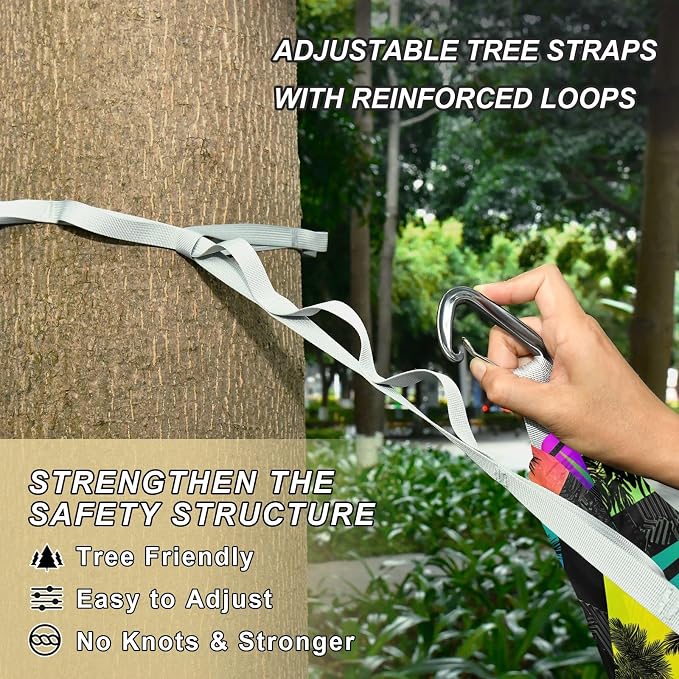 Camping Hammock Outdoor Hammocks for Outside Geometric Palm Tree Beach Trees Portable Lightweight with Pockets Tree Straps Indoor Small