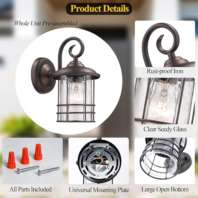MICSIU 2 Pack 5.5" Narrow Oil Rubbed Bronze Vintage Farmhouse Porch Light | Max 23W 9.8 Inch Outside Fixture, Waterproof Farmhouse Outdoor Wall Sconce for Slim Column, Patio, Front Door Sidelight