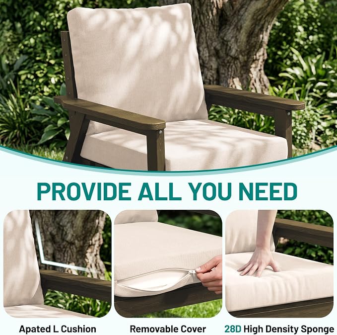 PLUUV 4-Piece HDPE Patio Sofa Set, All-Weather Outdoor Sectional Furniture with Thick Cushions, Modular Couch Set for Deck, Lawn, Brown Frame with Khaki Cushion