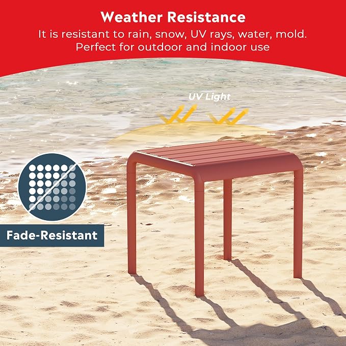 Costaelm Sunshine Plastic Modern Outdoor Patio Accent Side Tables (Set of 2), Red